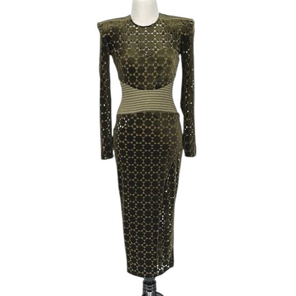 Zhivago Salvation Velvet Laser Cut Midi Dress Green Size US Size 4 - Picture 4 of 11